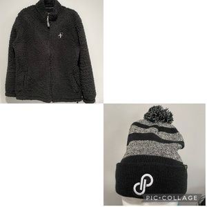 Poshmark Sherpa Zip Up Jacket XL and Pom Beanie Black
